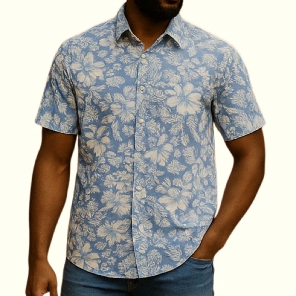 Broken Threads Men’s Retro Inside Out Hawaiian Camp Button Up Shirt Size Large